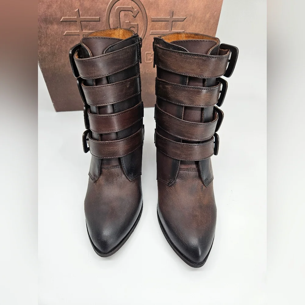 NIB Circle G by Corral Brown Western Ankle Multi Buckle Side Zip Boots 7.5 M - Picture 2 of 12